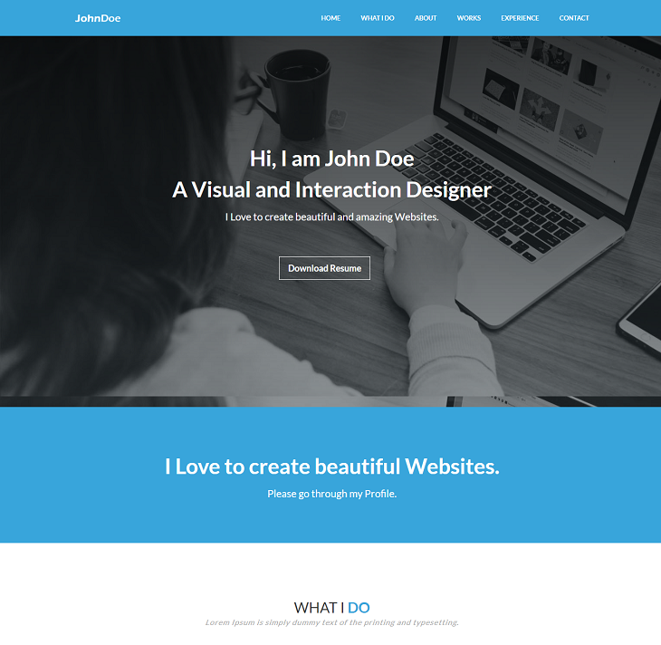 Johndoe Resume website template, resume portfolio website