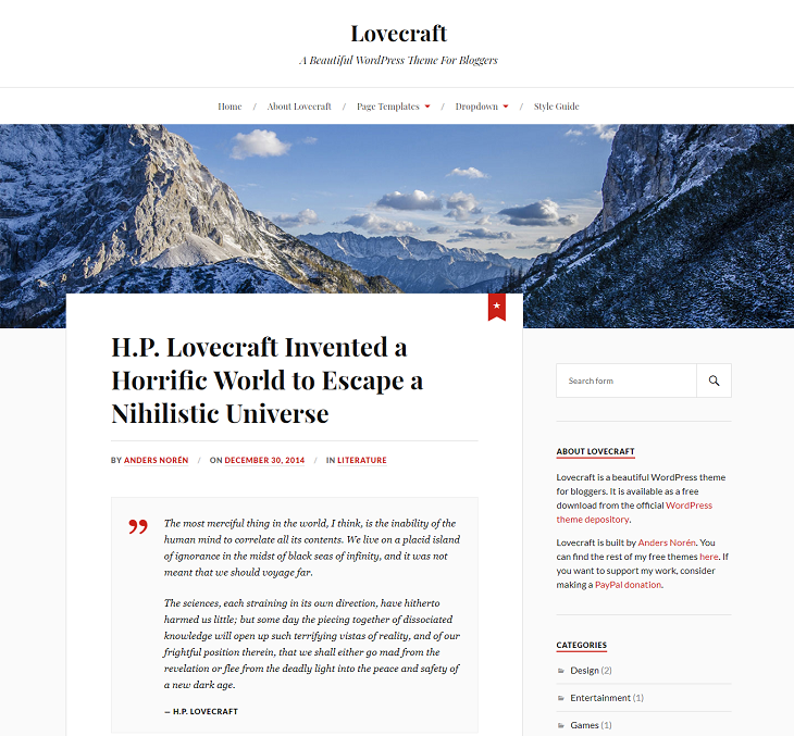 Lovecraft wp theme, wordpress themes for writers