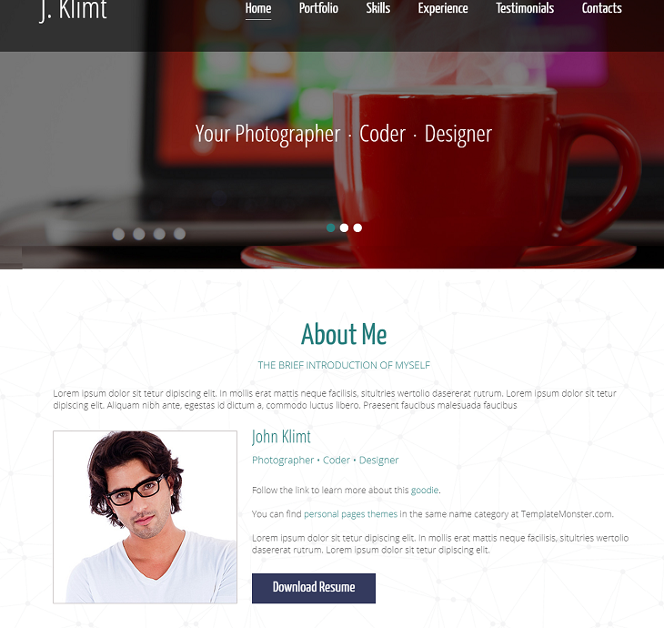One Page CV Resume website template, resume web pages